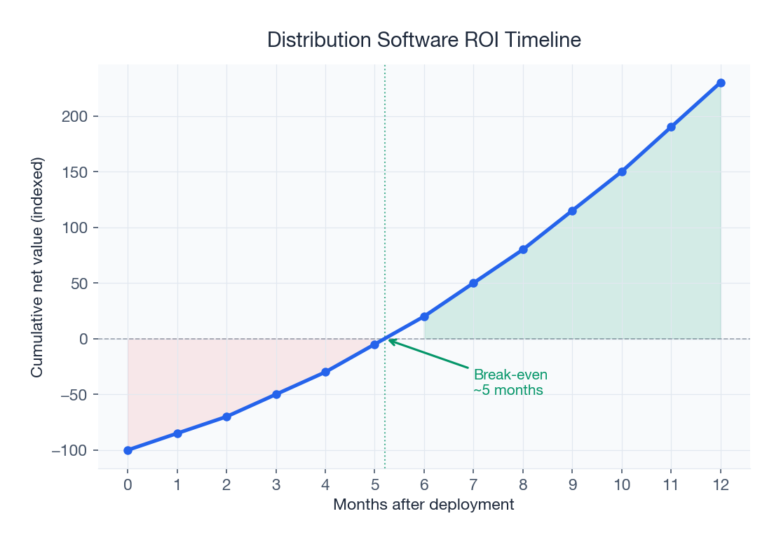 Distribution software typically reaches break-even within 5 months